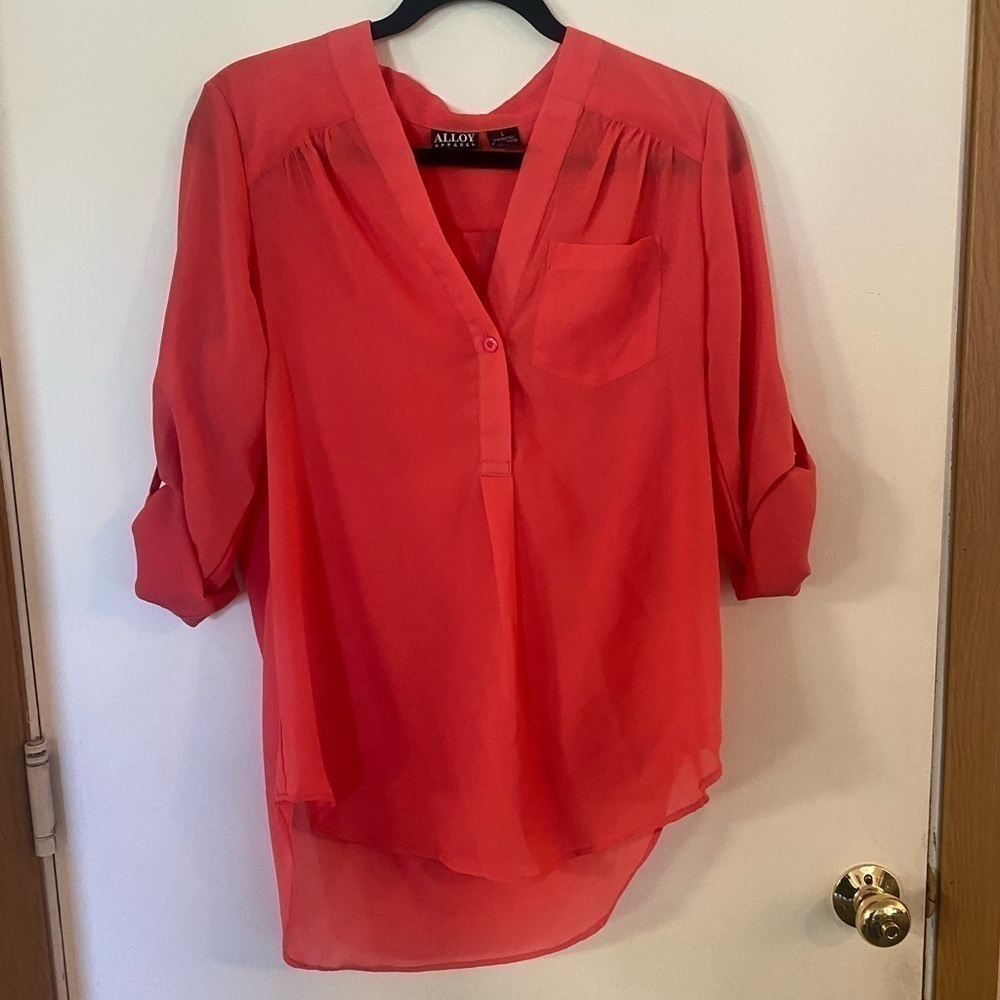 ALLOY apparel, large, salmon, high, low convertible sleeve top